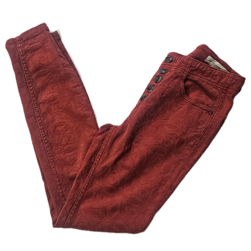 Pilcro And The Letterpress Jeans Womens 25 Red High Rise Floral Skinny Denim